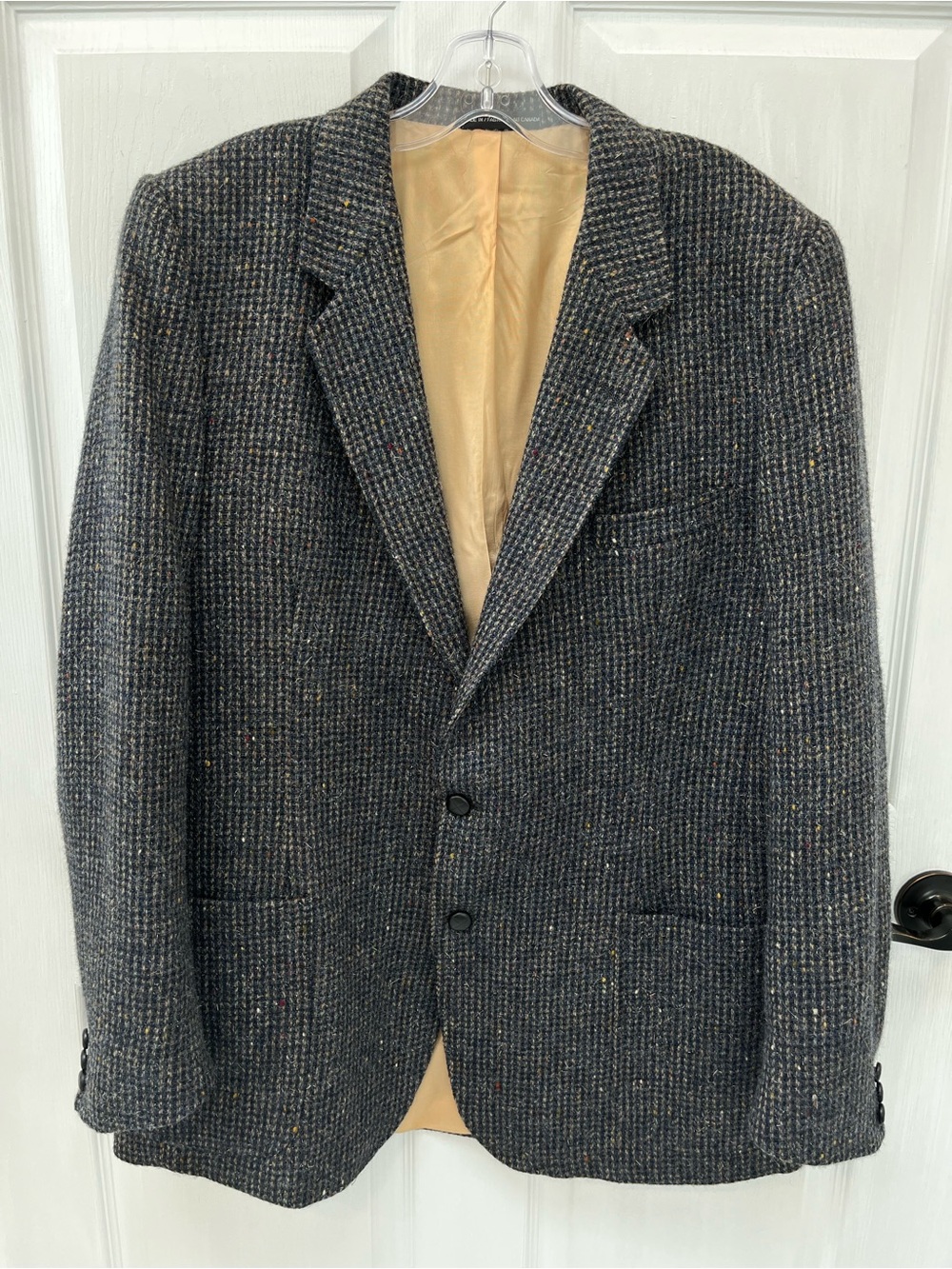VTG Moores Pure Wool Charcoal Donegal Tweed Blazer Mens 46L Union Made Sportcoat